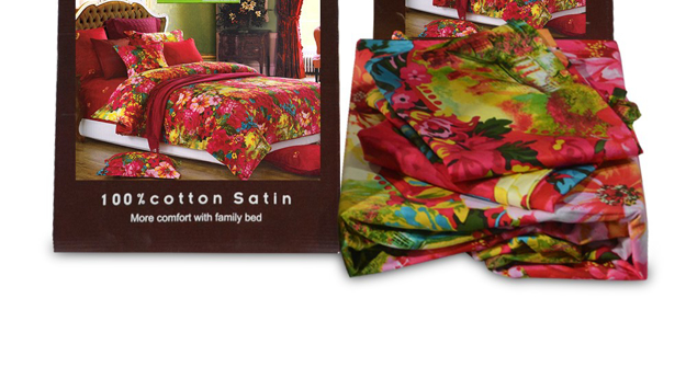 Picture of Family Bed Bedding Set Cotton Satin 3 Pieces Single  Elastic Size120 x 200